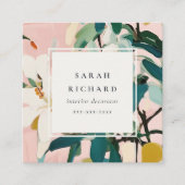 Chic Boho Kleurrijke Roze Blauwgroen Groen Geschil Vierkante Visitekaartje (Voorkant)