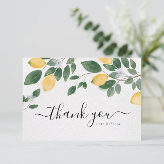Chic Boho Lemon & Greenery Waterverf Bedankkaart (Staand voorkant)
