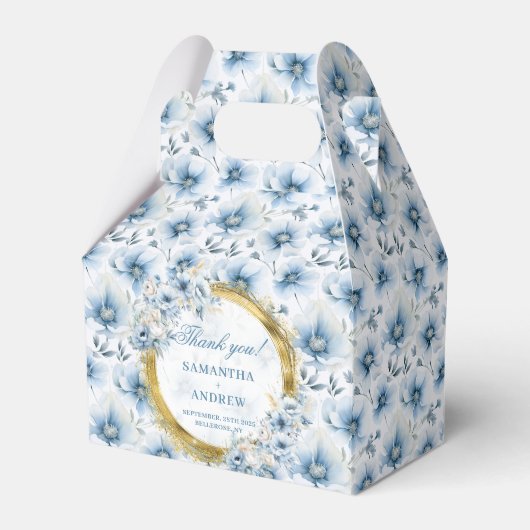 Chic Boho Lichtblauw Goud Trouwen Bedankt Box Bedankdoosjes (Voorkant Zijde)