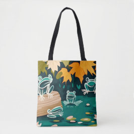 Chic boho line art abstracte vectorkikkers op vijv tote bag