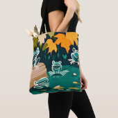 Chic boho line art abstracte vectorkikkers op vijv tote bag (Dichtbij)