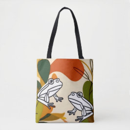 Chic boho line art abstracte vectorkikkers tote bag