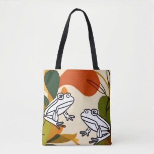 Chic boho line art abstracte vectorkikkers tote bag