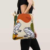 Chic boho line art abstracte vectorkikkers tote bag (Dichtbij)