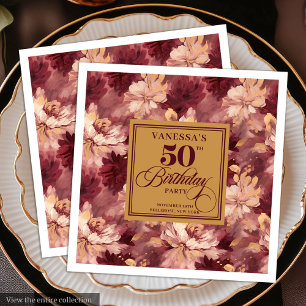 Chic Boho Marsala Blush Goud 50e Verjaardag Servet