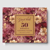Chic Boho Marsala Blush Gouden Bloemen 50e Verjaar Gastenboek (Voorkant)