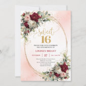 Chic Boho Marsala Goud Bloem 16e Verjaardagsuitnod Kaart (Voorkant)