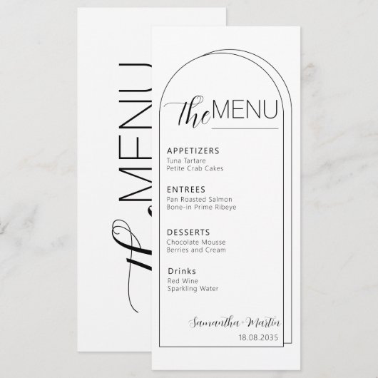 Chic Boho Minimal Text Script Wedding Menu (Voorkant / Achterkant)