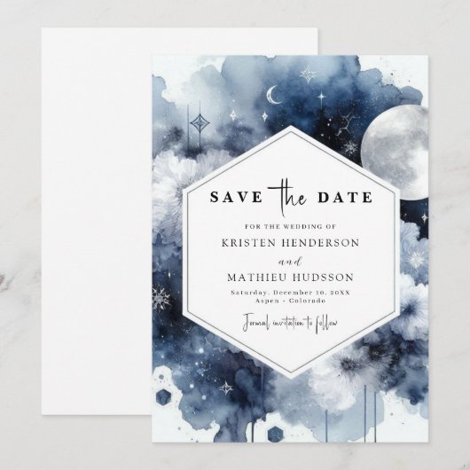Chic Boho Moonlit bruiloft Save The Date (Voorkant / Achterkant)