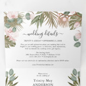 Chic Boho Orchids & Tropcal Dried Leaves Wedding Drieluik Uitnodiging (Binnenzijde eerst)