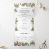 Chic Boho Orchids & Tropcal Dried Leaves Wedding Drieluik Uitnodiging (Binnen)