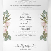 Chic Boho Orchids & Tropcal Dried Leaves Wedding Drieluik Uitnodiging (Binnenkant midden)