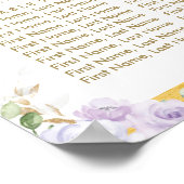 Chic Boho Paars Floral Girl Baby shower Seating Poster (Hoek)