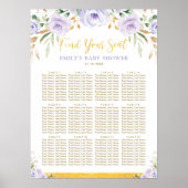 Chic Boho Paars Floral Girl Baby shower Seating Poster (Voorkant)