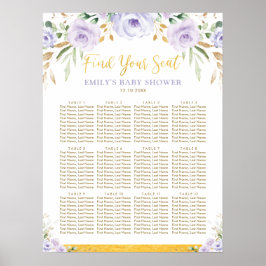Chic Boho Paars Floral Girl Baby shower Seating Poster