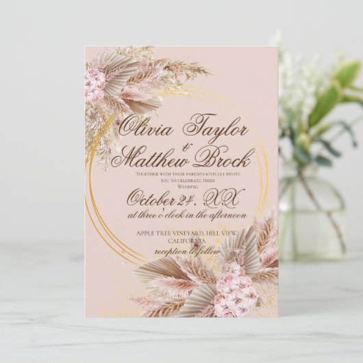 Chic Boho Pampas Gras Beste Trouw  Kaart (Staand voorkant)