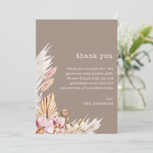 Chic Boho Pampas Grass Baby shower bedankje Kaart (Staand voorkant)
