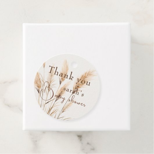 Chic boho Pampas grass Baby shower Bedankjes Labels (In situ)