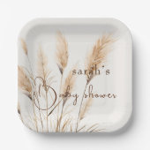 Chic boho Pampas grass Baby shower Papieren Bordje (Voorkant)