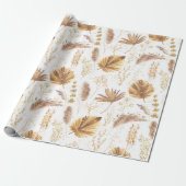 Chic Boho Pampas Grass Palm Leaves Faux Glitter Cadeaupapier (Uitgerold)