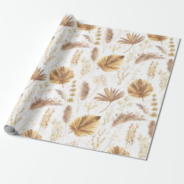 Chic Boho Pampas Grass Palm Leaves Faux Glitter Cadeaupapier
