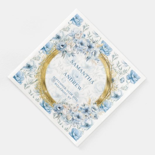 Chic Boho Pastel Blauw Goud Glitter Trouwservetten Servet (Hoek)