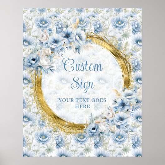 Chic Boho Pastel Blauw Goud Trouwen Custom Tafelbl Poster (Voorkant)