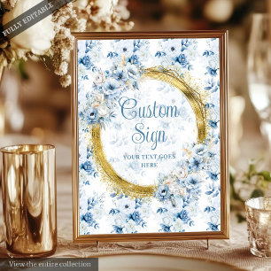 Chic Boho Pastel Blauw Goud Trouwen Custom Tafelbl Poster