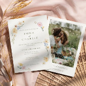 Chic Boho Pastel Bloemen Foto Huwelijk Kaart