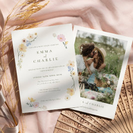 Chic Boho Pastel Bloemen Foto Huwelijk Kaart