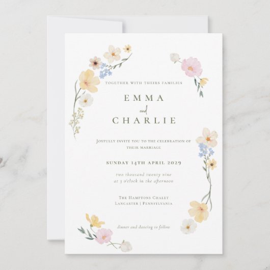 Chic Boho Pastel Bloemen Foto Huwelijk Kaart (Voorkant)