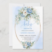 Chic Boho Pastel Blue Flowers Baby Shower Invites Kaart (Voorkant)