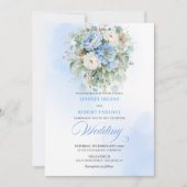 Chic Boho Pastel Blue Peony Floral Gold Wedding Kaart (Voorkant)