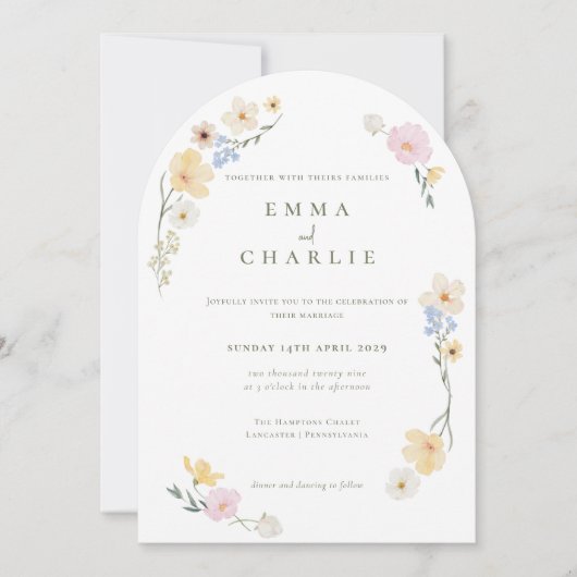 Chic Boho Pastel Wildflowers Lente Zomer Huwelijk Kaart (Voorkant)