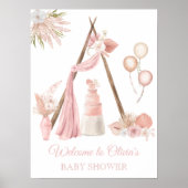 Chic Boho Pink Floral Baby shower Welkom Poster (Voorkant)