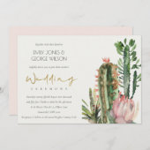 CHIC BOHO PINK FLORAL CACTI FOLIAGE WEDDING KAART (Voorkant / Achterkant)