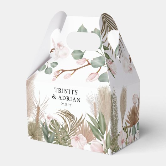 Chic Boho Pink Orchids & Dried Leaves Wedding Bedankdoosjes (Achterkant)
