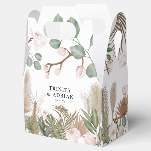 Chic Boho Pink Orchids & Dried Leaves Wedding Bedankdoosjes (Geopend)