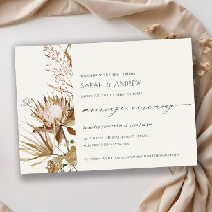 Chic Boho Protea Dry Palm Floral Marriage Invite Bedankkaart