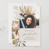 Chic Boho Protea Dry Palm Floral Photo Afstuderen Aankondiging (Voorkant)