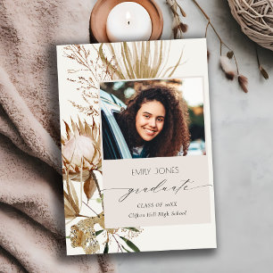 Chic Boho Protea Dry Palm Floral Photo Afstuderen Aankondiging