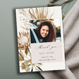 Chic Boho Protea Dry Palm Floral Photo Afstuderen Bedankkaart