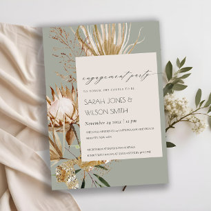 Chic Boho Protea Dry Palm Floral Verloving Invite Bedankkaart