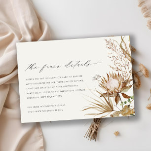 Chic Boho Protea Dry Palm Floral Wedding Details Informatiekaartje