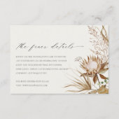 Chic Boho Protea Dry Palm Floral Wedding Details Informatiekaartje (Voorkant)