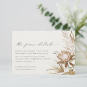 Chic Boho Protea Dry Palm Floral Wedding Details Informatiekaartje (Staand voorkant)