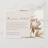 Chic Boho Protea Dry Palm Floral Wedding Details Informatiekaartje (Voorkant)
