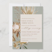 Chic Boho Protea Dry Palm Floral Wedding Invite Bedankkaart (Voorkant)