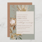 Chic Boho Protea Dry Palm Floral Wedding Invite Bedankkaart (Voorkant / Achterkant)