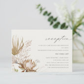 Chic Boho Protea Dry Palm Floral Wedding Reception Informatiekaartje (Staand voorkant)